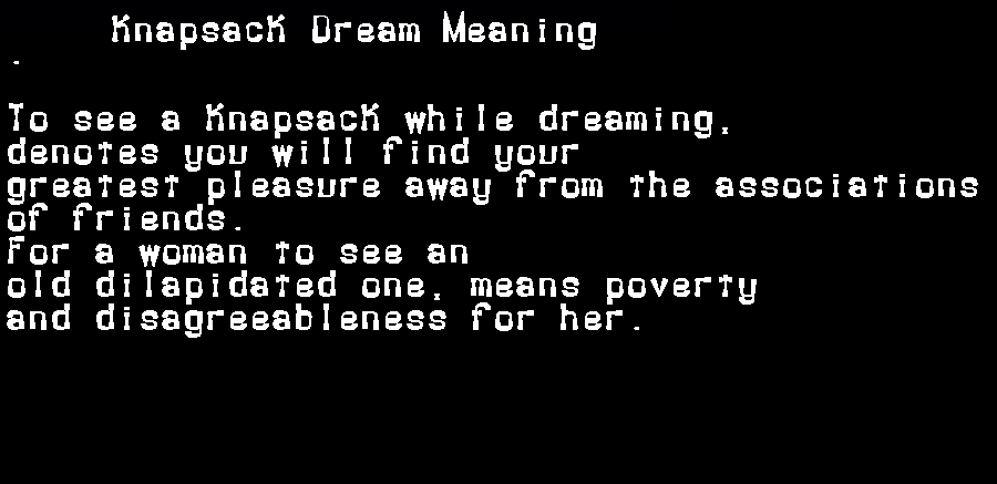  dream meanings knapsack