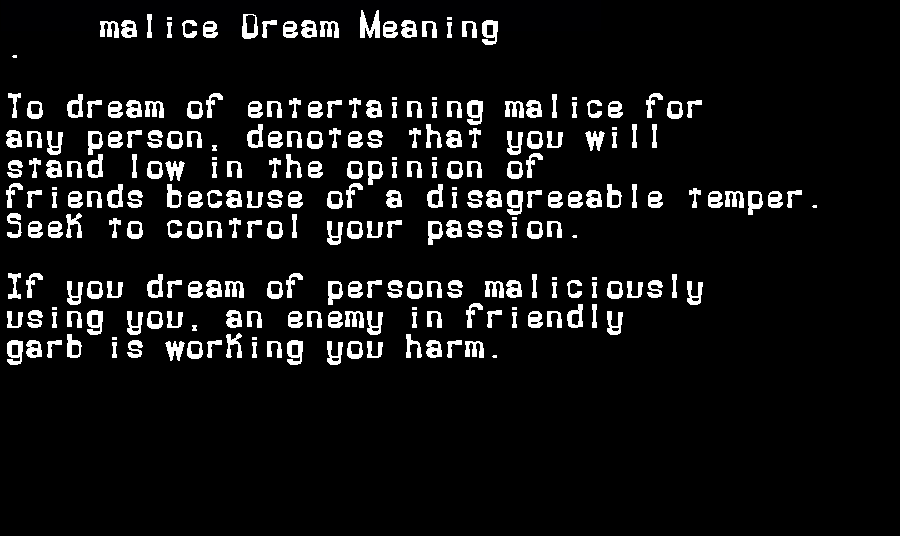  dream meanings malice